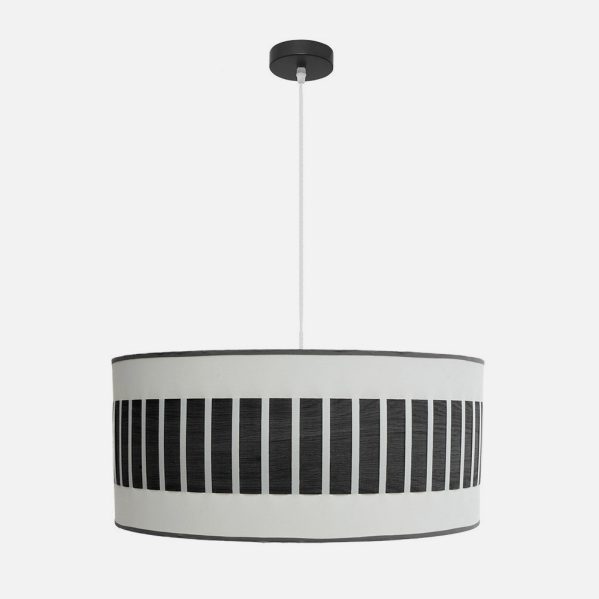 Colgante Ivanna 3xE27 en negro y blanco con madera negra, diámetro 60cm, lámpara moderna de estilo vintage rústico por Abrila, ideal para iluminación doméstica y decoración interior con bases E27 y material metal texturizado.