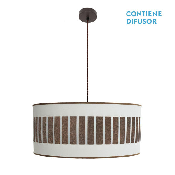 Colgante Ivanna 3xE27 en marrón y blanco-óxido de Abrila, lámpara colgante moderna con estilo rústico y vintage para iluminación interior doméstica, fabricada en metal y textil, ideal para decoración hogareña.