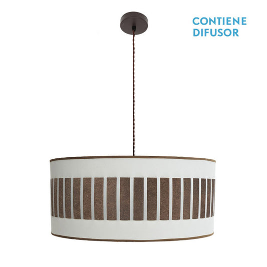 Colgante Ivanna 3xE27 en marrón y blanco-óxido de Abrila, lámpara colgante moderna con estilo rústico y vintage para iluminación interior doméstica, fabricada en metal y textil, ideal para decoración hogareña.