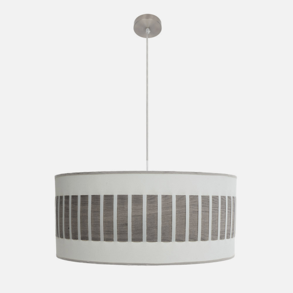 Colgante Ivanna 3xE27 en níquel con acabado blanco y madera gris de Abrila, lámpara colgante moderna de iluminación vintage con luz difusa para decoración interior doméstica, estilo ai2 con material metal y textil, ideal para colgar en comedores o salas de estar (modelo 188496083).
