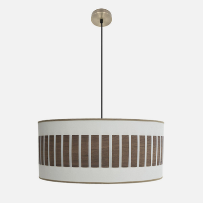 Lámpara colgante Ivanna de Abrila con diseño rústico vintage en blanco y madera oscura, estructura de metal y textil, ideal para decoración de interiores domésticos modernos, diámetro 60cm, 3 bombillas E27, modelo 188496084.