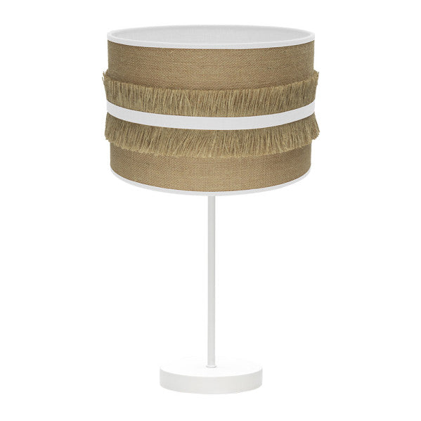 Lámpara de sobremesa grande Natalia en blanco y saco de Abrila, diseño rústico vintage con base de metal y pantalla textil para decoración interior doméstica, modelo 188571101 de ai2.