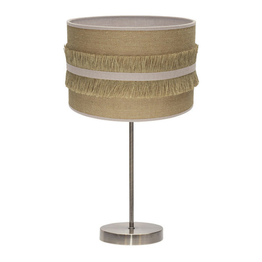 Lámpara sobremesa Natalia grande en cuero beige de Abrila, diseño rústico y vintage con base de metal y pantalla textil para decoración interior doméstica, modelo 188571115.