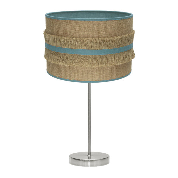 Lámpara de sobremesa grande Natalia en níquel y saco turquesa de Abrila, iluminación decorativa vintage rústica con luz difusa para decoración interior doméstica, modelo 188571148.