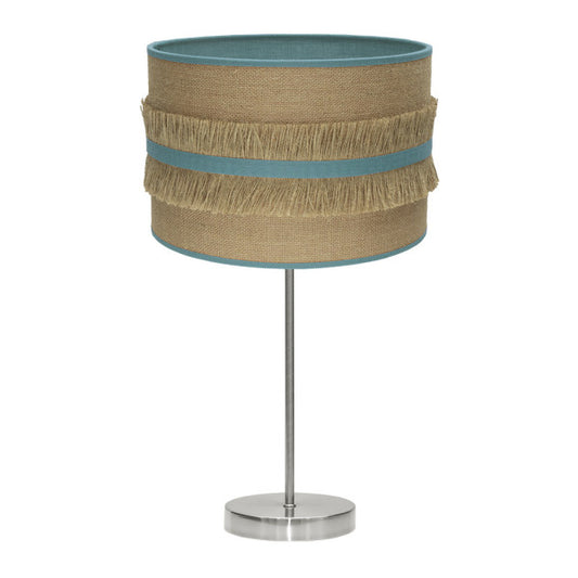 Lámpara de sobremesa grande Natalia en níquel y saco turquesa de Abrila, iluminación decorativa vintage rústica con luz difusa para decoración interior doméstica, modelo 188571148.