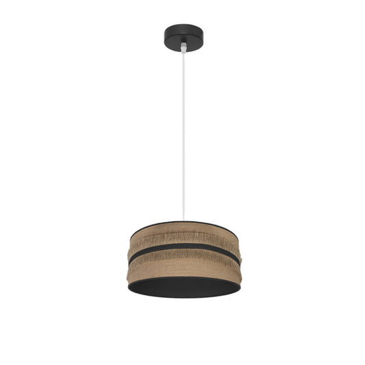 Colgante Natalia en negro y saco textil de 30x30 cm, lámpara colgante rústica vintage de metal de Abrila para iluminación interior y decoración del hogar.