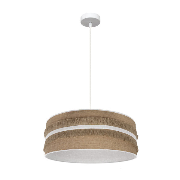 Lámpara colgante Natalia de Abrila en estilo rústico vintage, con base de metal textil en saco y blanco, ideal para decoración doméstica e interiores, modelo 1xE27 con código 188595001.