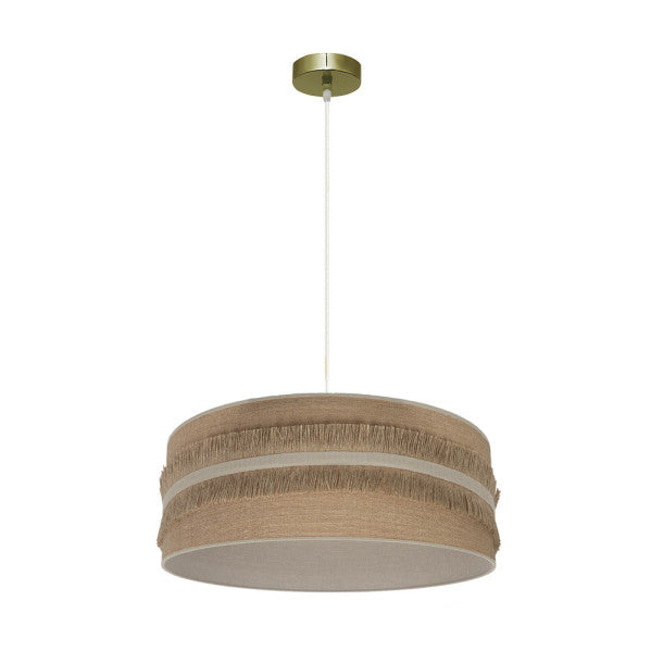 Colgante Natalia en cuero y saco beis de 50x50 cm, lámpara decorativa rústica vintage de metal y textil para interior, estilo Abrila AI2, ref. 188595015