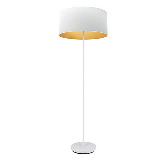 Elegant pie de salón Anuska 1xE27 en blanco y oro de Abrila, lámpara moderna de pie para iluminación interior con luz difusa, ideal para decoración doméstica en metal y textil, modelo 188641001.