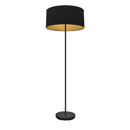 Pie de salón Anuska moderno en negro y oro de Abrila, lámpara de pie 1xE27 con luz difusa para iluminación interior y decoración doméstica, diseño en metal y textil, modelo 188641009.