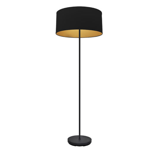 Pie de salón Anuska moderno en negro y oro de Abrila, lámpara de pie 1xE27 con luz difusa para iluminación interior y decoración doméstica, diseño en metal y textil, modelo 188641009.