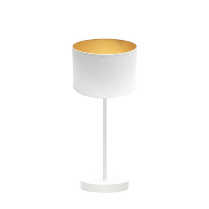 Lámpara sobremesa Anuska moderna de Abrila en blanco y oro, diseño 1xE14 con luz difusa, dimensiones 46x16x16 cm, ideal para iluminación interior y decoración del hogar doméstico en metal y textil.