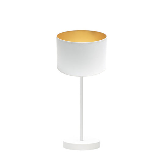 Lámpara sobremesa Anuska moderna de Abrila en blanco y oro, diseño 1xE14 con luz difusa, dimensiones 46x16x16 cm, ideal para iluminación interior y decoración del hogar doméstico en metal y textil.