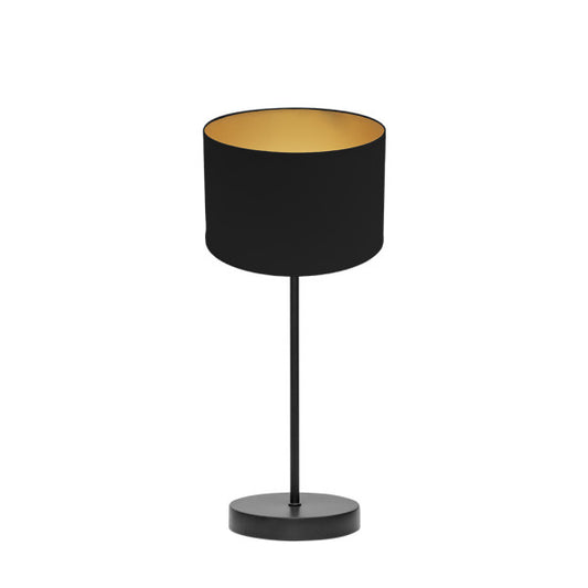 Lámpara sobremesa Anuska de Abrila en negro y oro, diseño moderno con base metálica y pantalla textil para luz difusa, iluminación elegante para decoración interior doméstica, modelo 1xE14 188671009