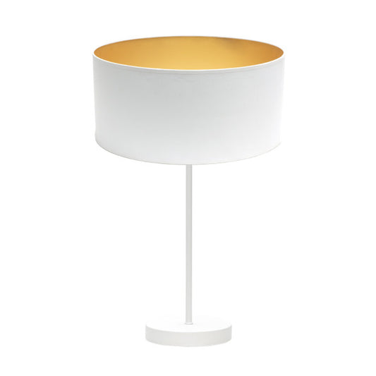 Lámpara sobremesa Alto Anuska en blanco y oro de Abrila (188671101), diseño elegante de iluminación moderna con luz difusa, base metálica y pantalla textil para decoración interior y uso doméstico.