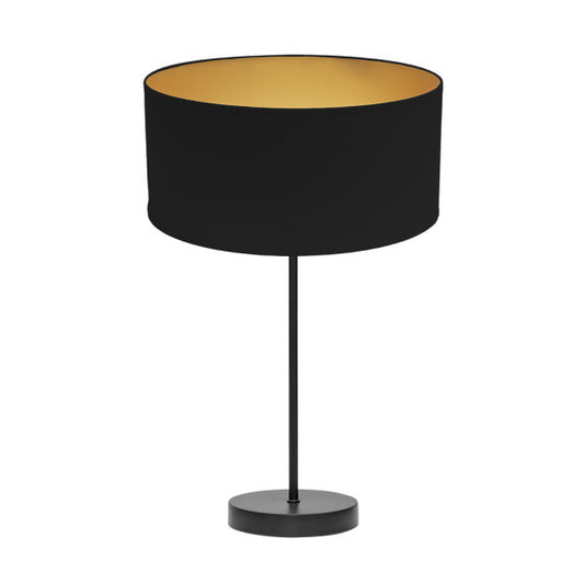 Lámpara sobremesa Anuska de Abrila en negro y oro, diseño moderno de 62 cm con base metálica textil, iluminación elegante y luz difusa para decoración interior y uso doméstico.