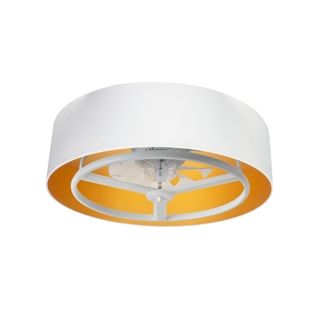 Alt Image SEO Optimizado:
```html
Ventilador de techo Anuska en blanco y oro, modelo Abrila con LED integrado y motor DC. Diseñado en metal y policarbonato con 6 velocidades y control remoto con temporizador.
```