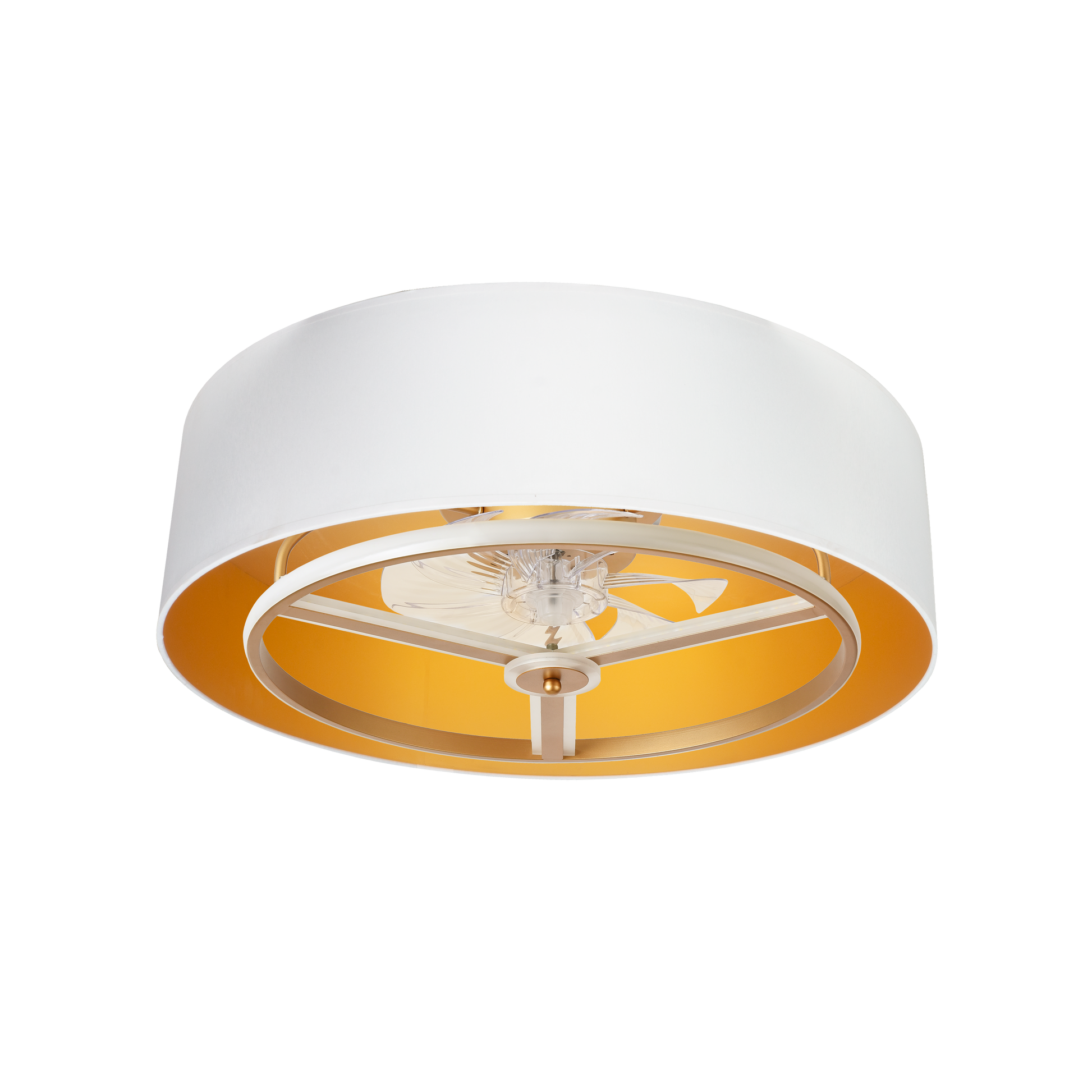Ventilador de techo LED Anuska 60W en color blanco y dorado de la marca Abrila, Modelo 188691775. Led integrado. Ventilación adecuada para cualquier estación del año. Colores blanco y dorado. Mando a distancia. Motor DC de bajo consumo. Iluminación regulable. Diseño moderno para uso interior doméstico.