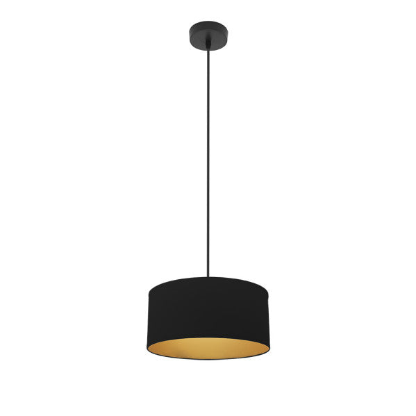 Colgante Anuska en negro y oro de 30 cm, lámpara de suspensión moderna Abrila para iluminación interior difusa, diseño en metal y textil, ideal para decoración doméstica contemporánea, referencia 188693009.