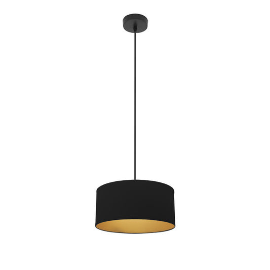 Colgante Anuska en negro y oro de 30 cm, lámpara de suspensión moderna Abrila para iluminación interior difusa, diseño en metal y textil, ideal para decoración doméstica contemporánea, referencia 188693009.