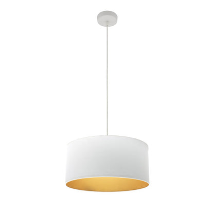 Lámpara colgante Anuska en blanco y oro de 40 cm de Abrila, diseño moderno con casquillo E27 para iluminación hogareña difusa, ideal para decoración interior en metal y textil.