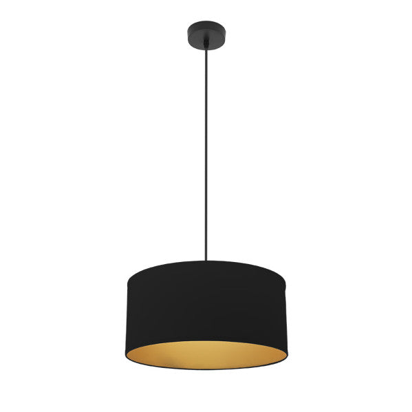 Colgante Anuska en negro y oro de 40 cm, lámpara colgante moderna de Abrila con material metal textil para iluminación doméstica y decoración interior