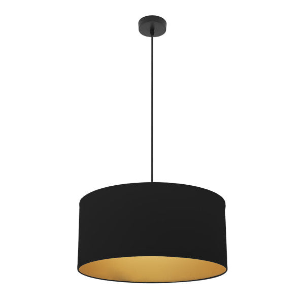 Colgante Anuska negro y oro de 50 cm de Abrila, lámpara colgante moderna de metal y textil para iluminación interior y decoración doméstica, estilo AI2.