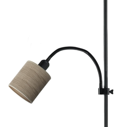 Pie de salón Armonía con lector regulable negro y madera gris de Abrila (188742009), lámpara de pie moderna para iluminación interior rústica, diseño en textil y metal para decoración de salón.