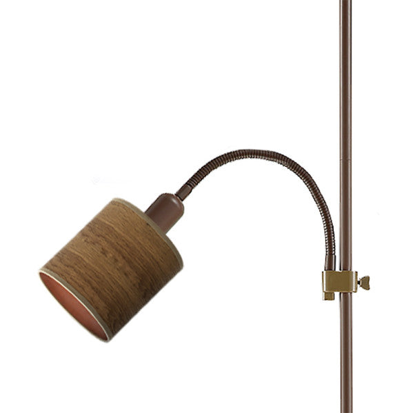 Lámpara de pie Armonia con lector integrado en acabado marrón, diseño moderno rústico de madera oscura y metal por Abrila, ideal para iluminación interior y decoración doméstica.