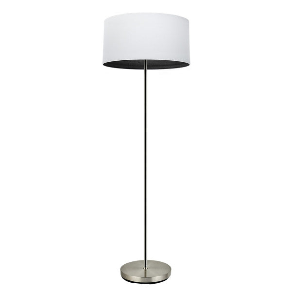Lámpara de pie Tatiana en níquel y blanco con madera negra, diseño moderno de Abrila para iluminación doméstica y decoración interior con luz difusa, modelo 189141009 ideal para salón contemporáneo en metal y textil.