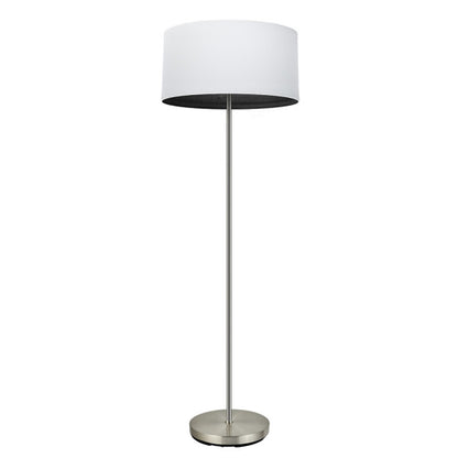 Lámpara de pie Tatiana en níquel y blanco con madera negra, diseño moderno de Abrila para iluminación doméstica y decoración interior con luz difusa, modelo 189141009 ideal para salón contemporáneo en metal y textil.