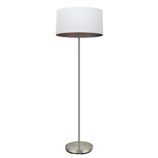 Lámpara de pie Tatiana en níquel y blanco-óxido de Abrila (código 189141017), diseño moderno para salón con luz difusa, estructura de metal y textil, ideal para iluminación doméstica y decoración interior contemporánea.