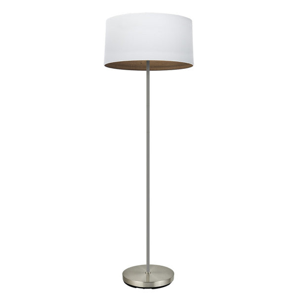 Pie de salón Tatiana en níquel, blanco y madera oscura, lámpara moderna de Abrila con diseño contemporáneo para iluminación interior y decoración del salón moderno, estilo metal y textil para uso doméstico (modelo 189141084).