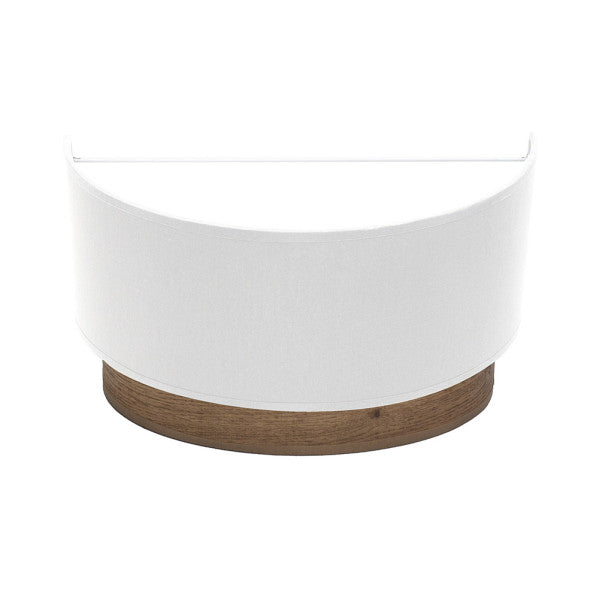 Moderno aplique de pared Tatiana en blanco y madera oscura, medidas 17x30x15 cm, modelo Abrila 189161084, diseño interior con casquillo E27, material metal y textil para decoración doméstica.