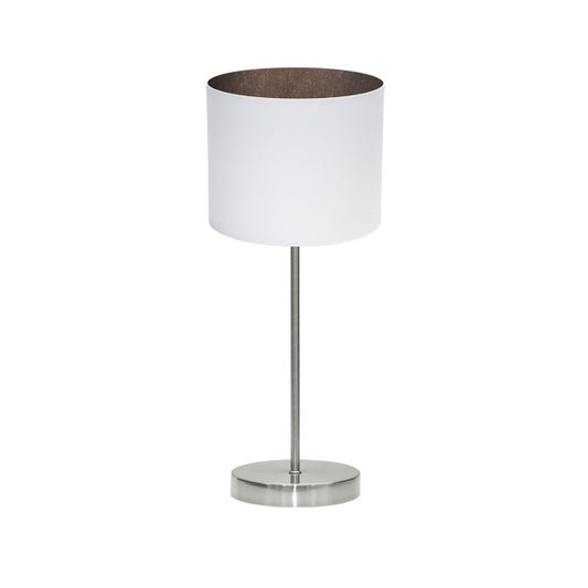 Lámpara sobremesa Tatiana de Abrila en níquel con base blanco-óxido, diseño moderno vintage de metal y textil para decoración interior doméstica, modelo 189171017.