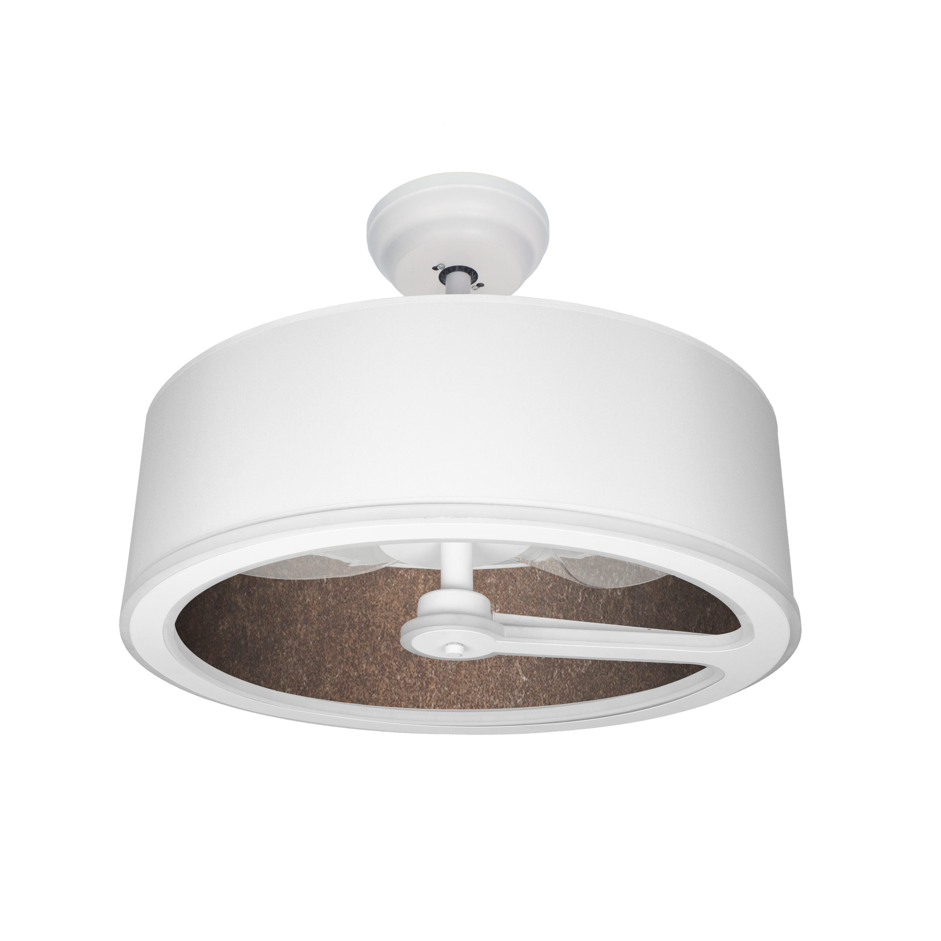 `alt=Ventilador de techo Tatiana 110W en blanco y óxido, modelo Abrila AI2 con diseño interior doméstico, LED integrado y mando remoto, fabricado con materiales de metal, textil y policarbonato, equipado con motor DC`