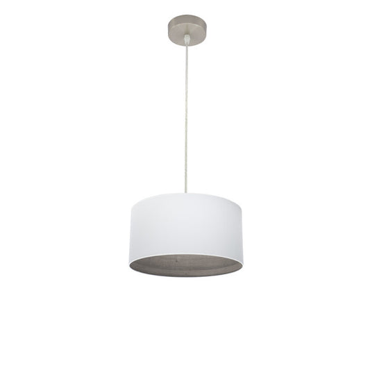 Colgante Tatiana en níquel y blanco con madera gris de 30 cm, lámpara colgante decorativa moderna vintage de Abrila para iluminación interior doméstica, diseño en metal y textil (189193083)