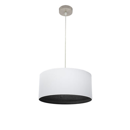 Colgante Tatiana de níquel y blanco con madera negra, longitud 40cm, lámpara de techo Abrila 189194009 para iluminación interior moderna y rústica en decoración doméstica, estilo vintage con metal y textil.