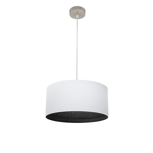 Colgante Tatiana de níquel y blanco con madera negra, longitud 40cm, lámpara de techo Abrila 189194009 para iluminación interior moderna y rústica en decoración doméstica, estilo vintage con metal y textil.