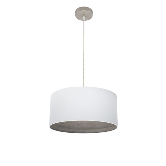 Colgante Tatiana de níquel y blanco con madera gris, 40 cm de diámetro, lámpara colgante Abrila 189194083 para decoración interior moderna, iluminación doméstica con luz difusa, diseño vintage rústico en metal y textil.