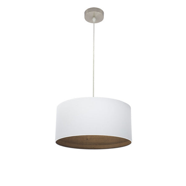 Colgante Tatiana de níquel, blanco y madera oscura de 40 cm - Lámpara colgante Abrila 189194084 para iluminación interior moderna, rústica y vintage en decoración del hogar doméstico con metal y textil