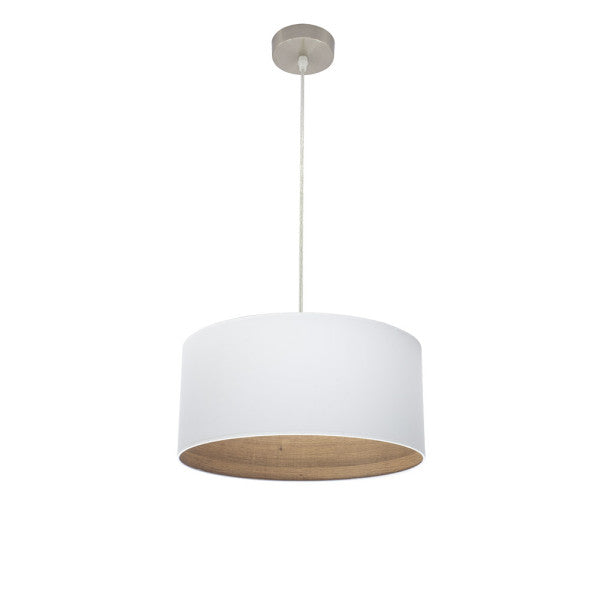Colgante Tatiana de níquel y blanco con madera clara, lámpara colgante vintage moderna de 40 cm para iluminación interior y decoración del hogar, estilo Abrila ai2 con metal textil, código 189194085.