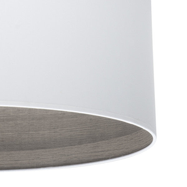 Lámpara colgante Tatiana de Abrila en níquel y blanco gris, diámetro 50cm, diseño moderno con textil y metal para iluminación doméstica difusa y decoración interior minimalista.