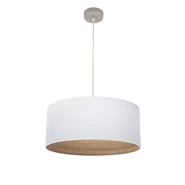 Colgante Tatiana de níquel y blanco con madera clara de 50 cm, lámpara colgante moderna Abrila para decoración interior doméstica, referencia 189195085