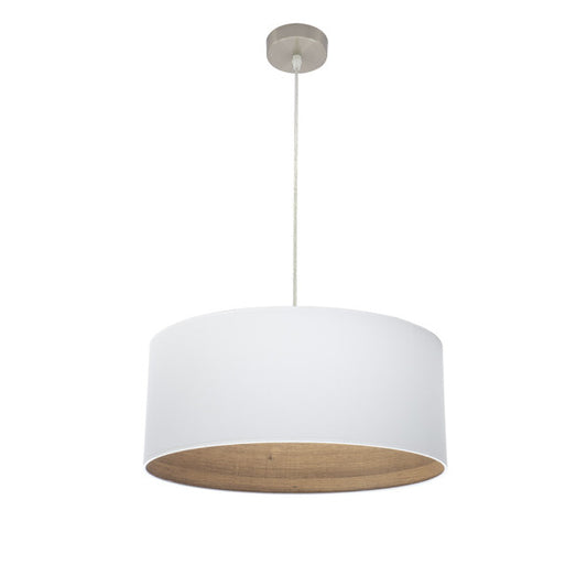 Colgante Tatiana de níquel y blanco con madera clara de 50 cm, lámpara colgante moderna Abrila para decoración interior doméstica, referencia 189195085