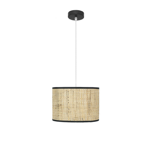 Colgante Natasha de Abrila en negro y cañizo, lámpara colgante rústica de 30x1 cm con 1xE27 para iluminación difusa interior y decoración doméstica.