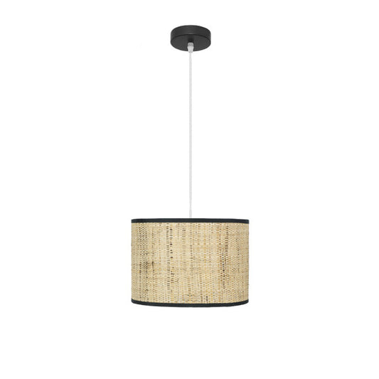 Colgante Natasha de Abrila en negro y cañizo, lámpara colgante rústica de 30x1 cm con 1xE27 para iluminación difusa interior y decoración doméstica.
