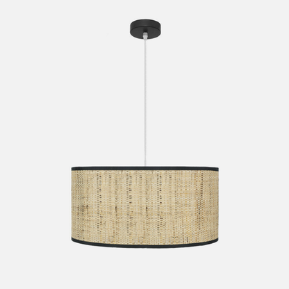 Colgante Natasha de Abrila en negro y cañizo, lámpara colgante rústica de 50x50 cm con 2 casquillos E27 para iluminación interior del hogar, diseño metálico decorativo.