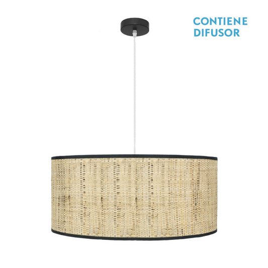 Colgante Natasha de Abrila en negro y cañizo, diseño rústico 60x60 cm con 3 casquillos E27 para luz difusa interior, ideal para decoración doméstica moderna.