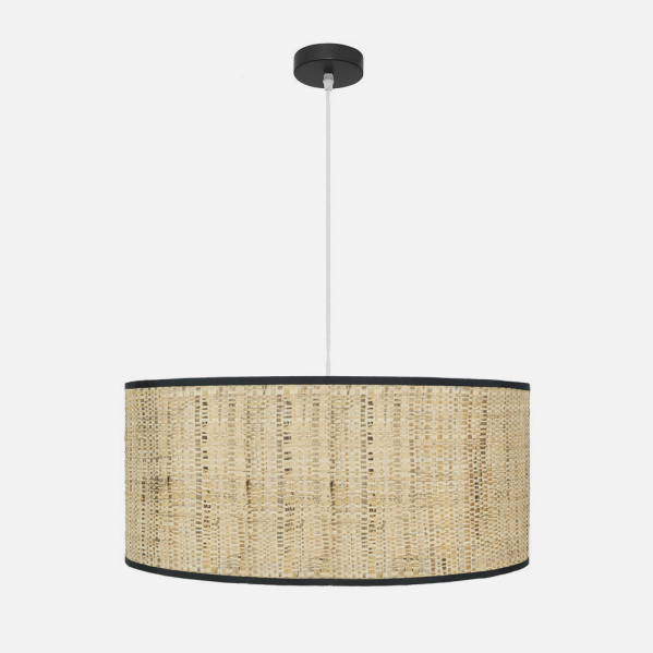 Colgante de luz Natasha en negro y cañizo de Abrila, modelo 3xE27 de 60x60 cm (189996009), lámpara colgante rústica de metal para decoración interior doméstica con luz difusa y estilo natural.